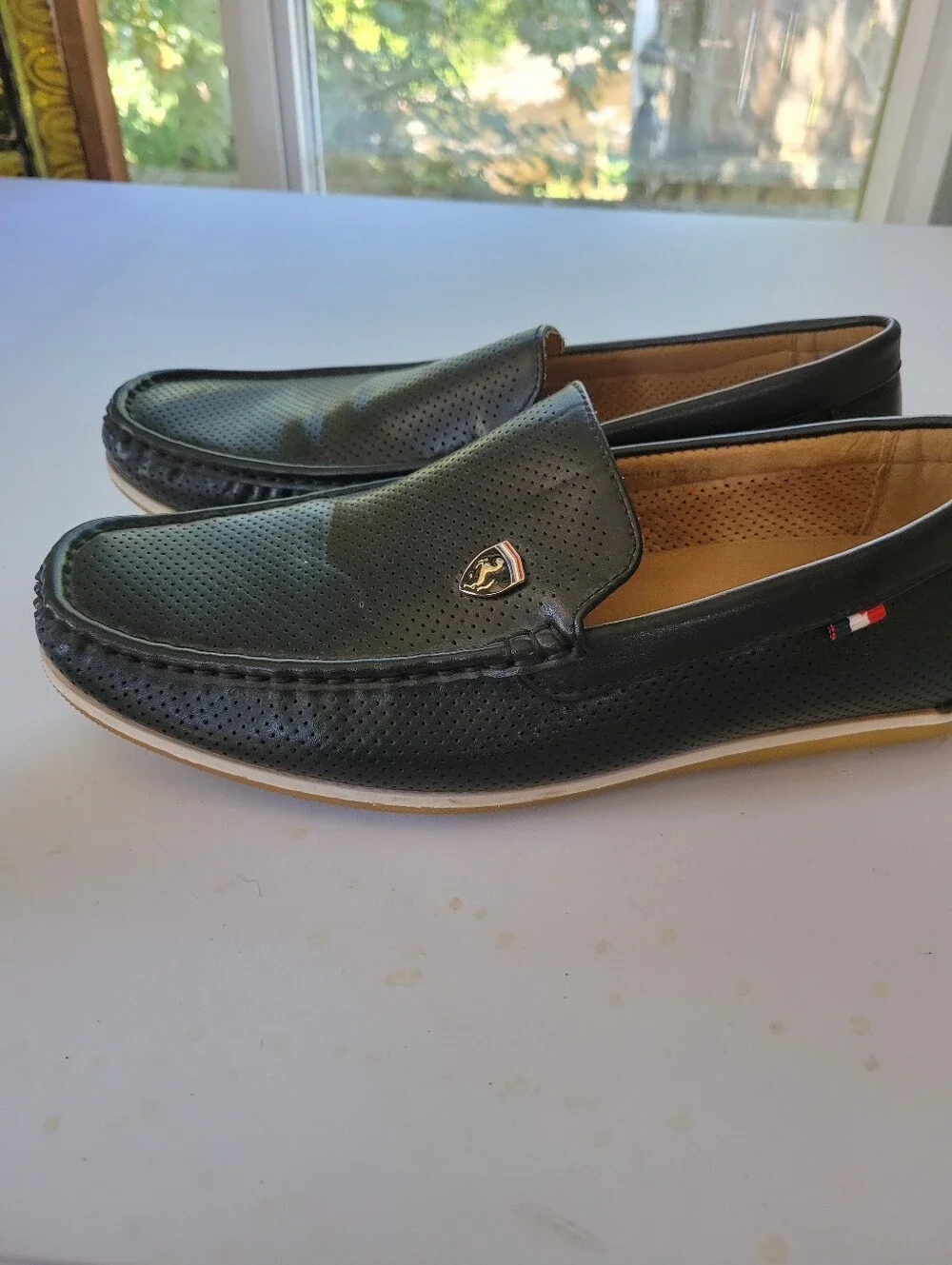 Bruno Marc 9 Ferrari Men's Black Perforated Slip-On Driving Loafers